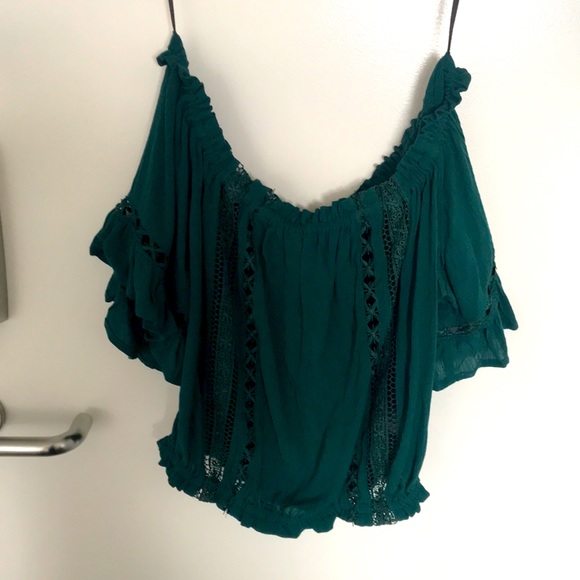 Sea green off shoulder top - Picture 2 of 4